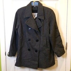 VINTAGE Marvin Richards Heathered Gray Wool Blend Pea Coat, Women's 12 Petite